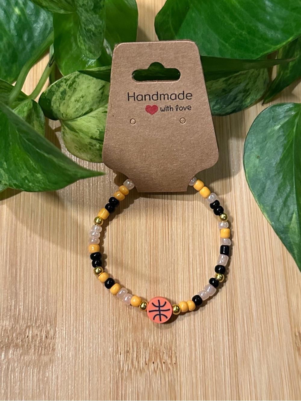 🏀✨ Basketball Stretchy Beaded Bracelet | Handmade | Clay Basketball Charm 🏀
